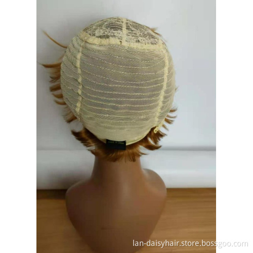LAN DAISY Short Cut Double Drown  In Stock  Deep Curly  Afro-B None Lace Human Hair Wigs